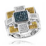 LUXURMAN Hip Hop Rings: Blue Yellow Diamond Ring 1