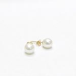 14K White/Yellow Gold Real White Pearl Stud Earri1