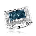 Mens White Blue Diamond Ring 10K White Gold by LUX