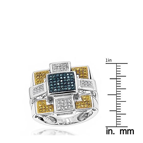 LUXURMAN Hip Hop Rings: Blue Yellow Diamond Ring 1