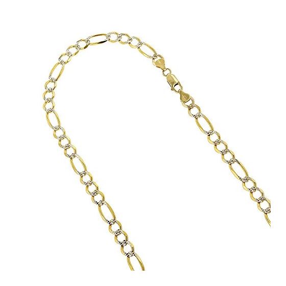 10k Yellow Solid Gold 8mm Wide Figaro White Diamon