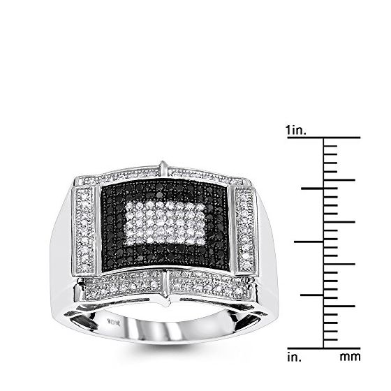 Mens White Black Diamond Ring 10K Gold by LUXURMAN