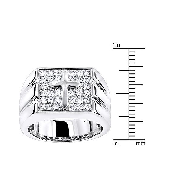 14K White Gold Mens Diamond Cross Ring by LUXURMAN