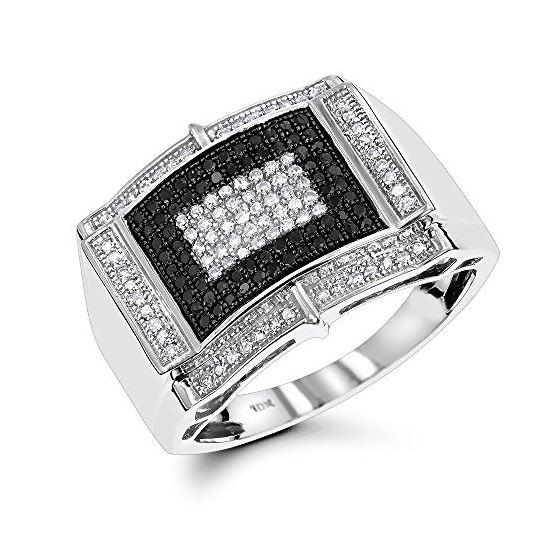 Mens White Black Diamond Ring 10K Gold by LUXURMAN