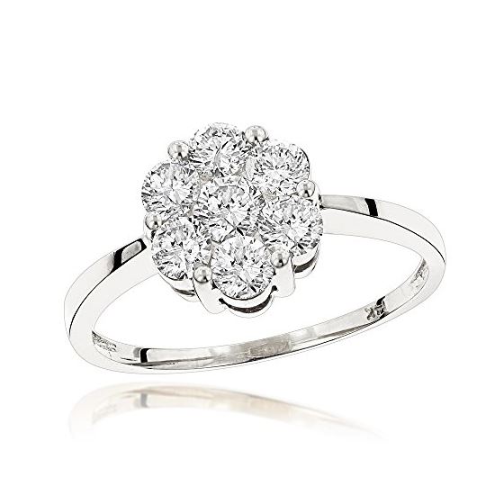 14K White Gold 7 Stone Ladies Diamond Cluster Ring