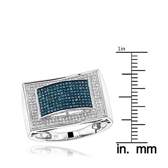 Mens White Blue Diamond Ring 10K White Gold by LUX