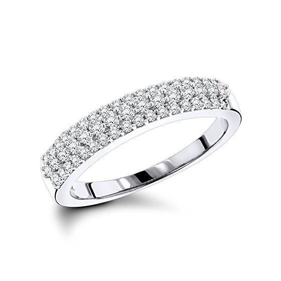 Thin Diamond Wedding Bands 14K Gold 3 Row Diamond 