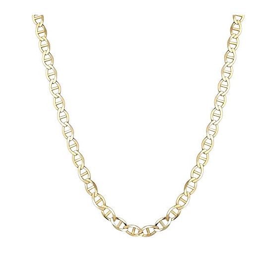 10K Yellow Gold Solid Flat Mariner Chain 7.5mm Wid