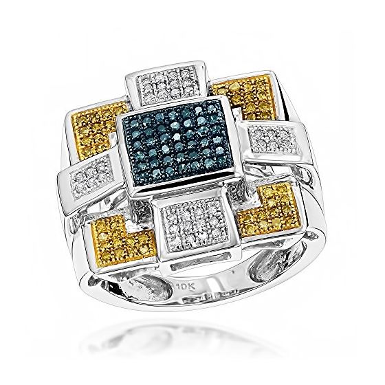 LUXURMAN Hip Hop Rings: Blue Yellow Diamond Ring 1