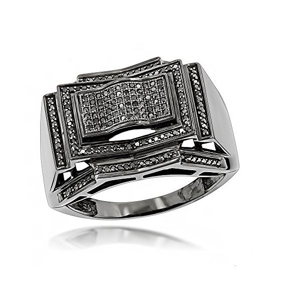 Mens Black Diamond Ring 10K Gold by LUXURMAN (0.5 