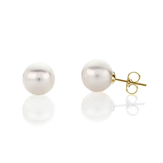 14K White/Yellow Gold Real White Pearl Stud