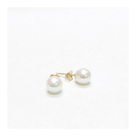 14K White/Yellow Gold Real White Pearl Stud Earri1