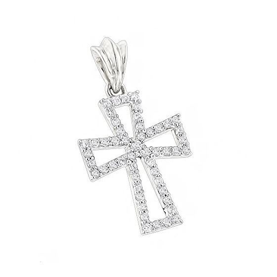 Small 10K White Gold Designer Diamond Cross Pendan
