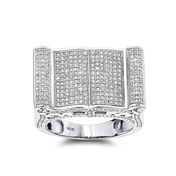 Mens Pave Diamond Ring 14K White Gold 1.52ct by LU