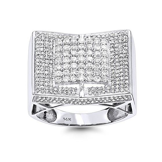 14K White Gold Iced Out Mens Diamond Ring by LUXUR