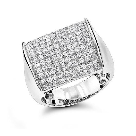 14K white Gold Mens Designer Diamond Ring 2 Carats