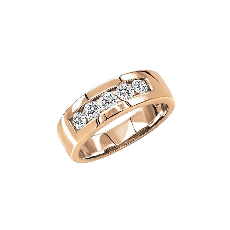 14K Gold 5 Stone - 5 Year Anniversary Ring Diamond Men's Wedding Band 1Ctw