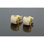 .925 Sterling Silver Yellow Square White Crystal Micro Pave Unisex Mens Stud Earrings 1