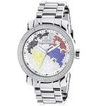 World Map Mens Real Diamond Watch 0.12ct Interchangeable Straps by Luxurman 1