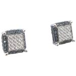 Mens .925 sterling silver White and black 8 row square earring MLCZ76 4mm thick and 7mm wide Size 1