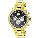 New Mens Luxurman Liberty Black Dial Yellow Gold Plated Real Diamond Watch 0.2ct 1
