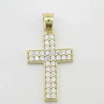 Mens 10k Yellow gold 2 row gold cross cz pendant GCHA28 3