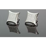 .925 Sterling Silver White Square White Crystal Micro Pave Unisex Mens Stud Earrings 1