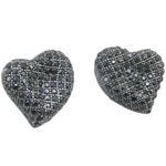 Womens .925 sterling silver Black heart earrings 4mm thick and 13mm wide Size 1