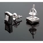 .925 Sterling Silver White Square White and Black Onyx Crystal Micro Pave Unisex Mens Stud Earrings 