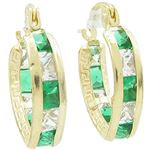 Womens 10k Yellow gold Green white thin cz hoop earring ELMI12 1