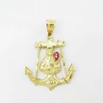 Mens 10k Yellow gold Red gemstone mary anchor charm EGP65 3