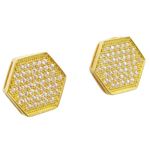 Mens .925 sterling silver Yellow hexagon earring 1 MLCZ216 3mm thick and 12mm wide Size 1