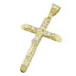 Mens 10k Yellow Gold Jesus cross with stones Pendant 1