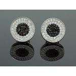 .925 Sterling Silver White Circle White and Black Onyx Crystal Micro Pave Unisex Mens Stud Earrings 