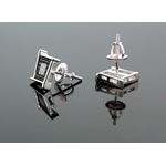 .925 Sterling Silver White Square Spikes White and Black Onyx Crystal Micro Pave Unisex Mens Stud Ea