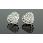 .925 Sterling Silver White Heart White Crystal Micro Pave Unisex Mens Stud Earrings 1