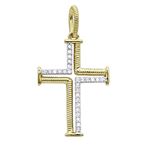 Ladies Two-Tone 14K Gold Fancy Round Diamond Cross