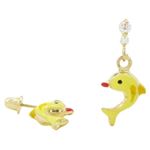 14K Yellow gold Dolphin cz chandelier earrings for Children/Kids web490 1