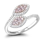 14K White Pink Diamond Leaf Ring For Women Floral