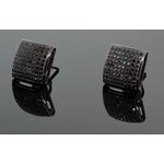 .925 Sterling Silver Black Square Black Onyx Crystal Micro Pave Unisex Mens Stud Earrings 14mm 1