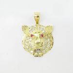 Mens 10k Yellow gold Red and white gemstone tiger head charm EGP27 3