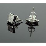 .925 Sterling Silver Black Square White and Black Onyx Crystal Micro Pave Unisex Mens Stud Earrings 