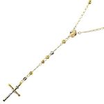 10K 3 TONE Gold HOLLOW ROSARY Chain - 28 Inches Long 5MM Wide 1