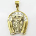 Mens 10k Yellow gold White gemstone jesus horse shoe charm EGP41 3