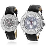 His and Hers Real Diamond Matching Watch Set 1.05ct Chronograph by Centorum 1