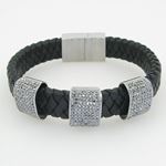 Womens genuine leather braided cuff crystal bracelet bangle fashion jewelry swag 1