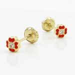 14K Yellow gold Flower cz stud earrings for Children/Kids web117 3