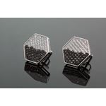 .925 Sterling Silver White Hexagon White and Black Onyx Crystal Micro Pave Unisex Mens Stud Earrings