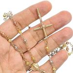 10K 3 TONE Gold HOLLOW ROSARY Chain - 28 Inches Long 4.1MM Wide 3