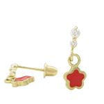 14K Yellow gold Flower cz chandelier earrings for Children/Kids web445 1